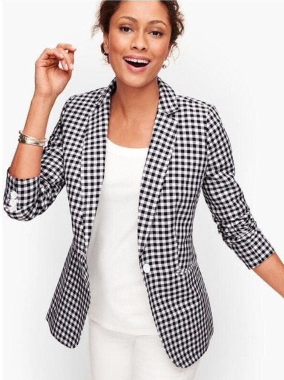 Talbots Classic Black White Gingham Linen Blend Blazer, Size 14, New without Tag